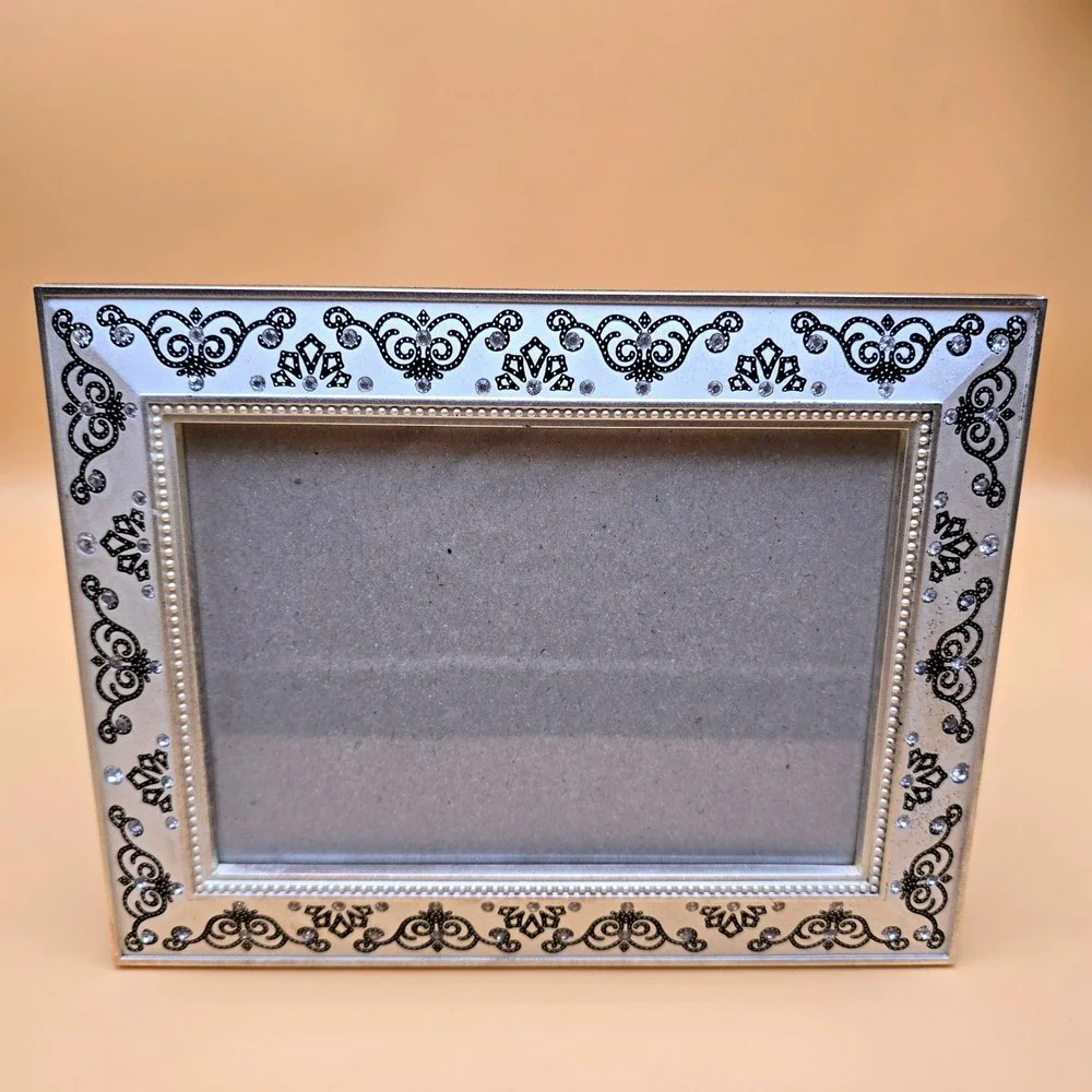 Godinger Silver Tone Scroll Rhinestone‎ 5x7 Photo Picture Frame Beaded Detail